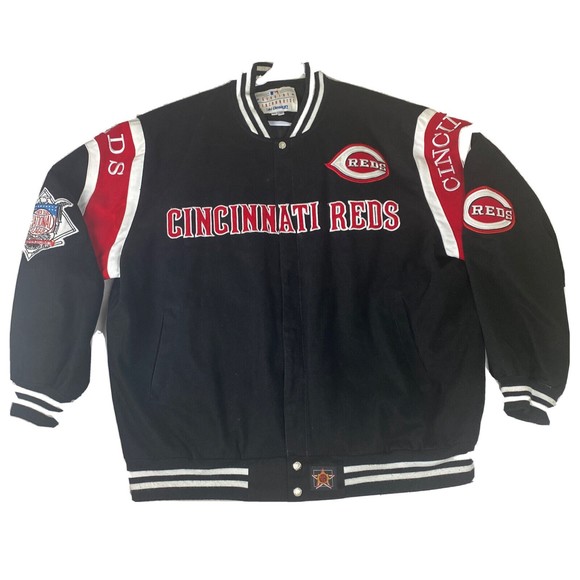 Vintage JH Design Cincinnati Reds  MLB Heavy Cotton Twill Jacket 3XL EUC BLACK - Picture 1 of 16